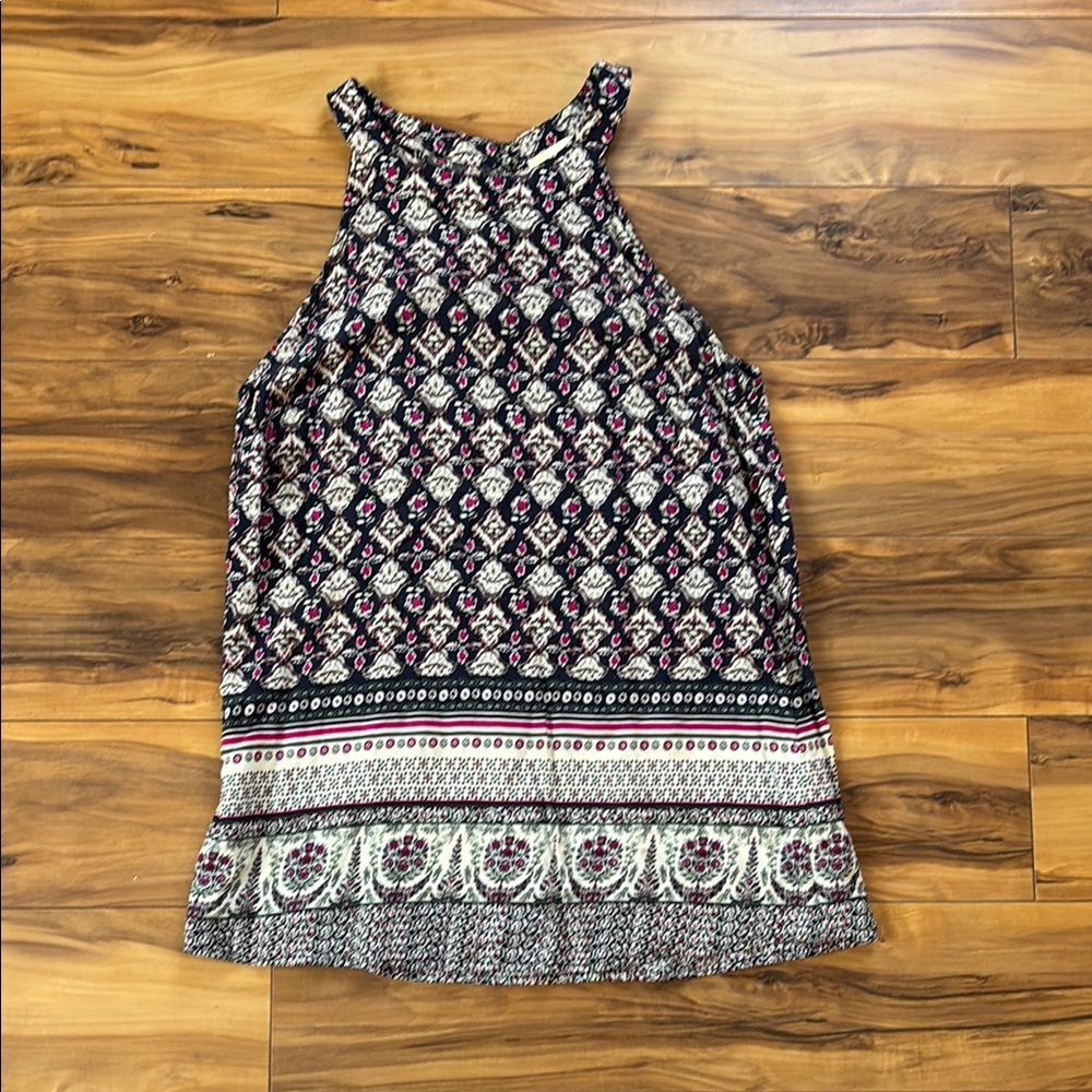 Patterned Sleeveless Top - Navy Blue and Pink